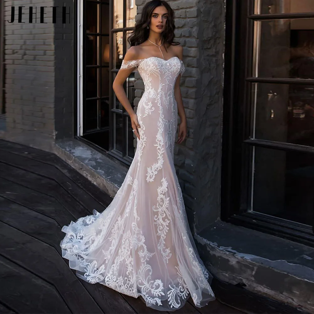 Mermaid Wedding Dresses Sweetheart Neckline Cap Sleeve Court Train Bridal Gowns Regular Straps Boho Illusion Lace Applique Robes
Mermaid Wedding Dresses Sweetheart Neckline Cap Sleeve Court Train Bridal Gowns Regular Straps Boho Illusion Lace Applique Robes