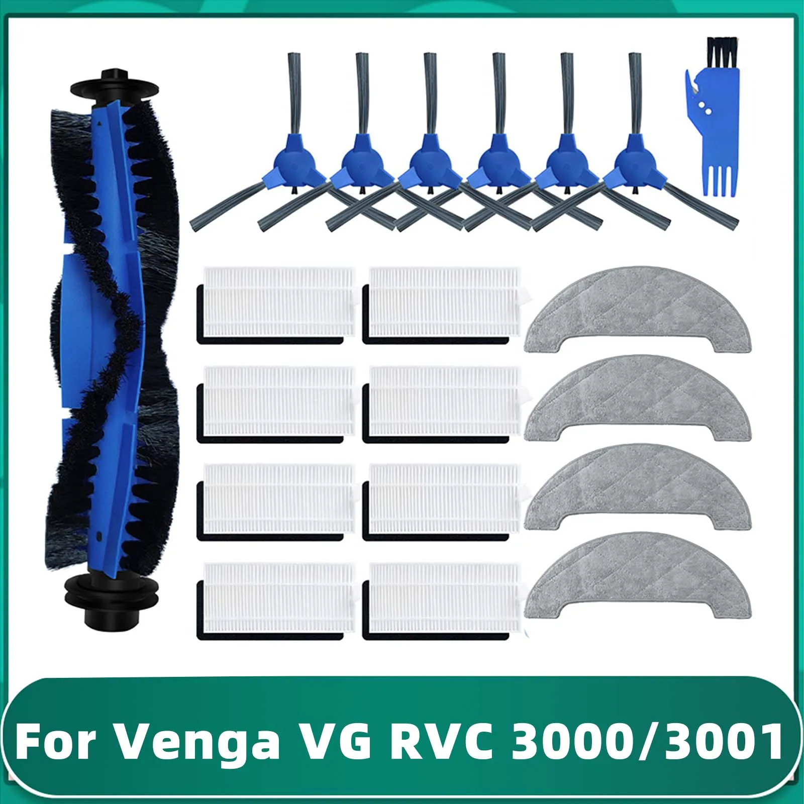 

For Venga VG RVC 3000 / 3001 Main Side Brush Hepa Filter Mop Cloths Rag Robot Vacuum Cleaner Replacement Spare Part Accessory