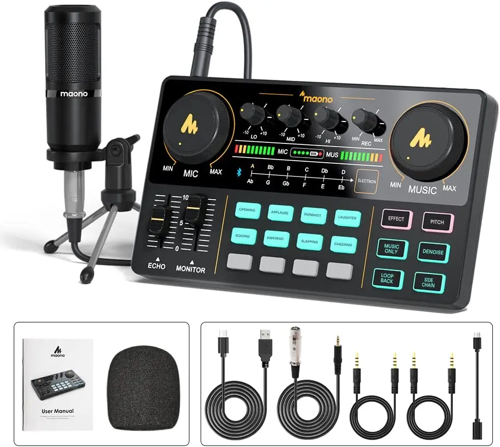 

Podcast Equipment Bundle-MAONO MaonoCaster Lite -Audio Interface-All in One-Podcast Production Studio with 3.5mm Microphone for