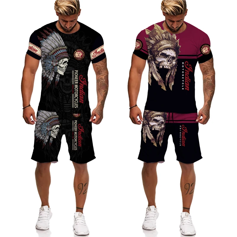 Fashion Indian Skull Print Men's T-Shirt 2 Piece Set Casual Motorcycle Sportswear Tees/Shorts/Suit Hip Hop Male Summer Tracksuit
Fashion Indian Skull Print Men's T-Shirt 2 Piece Set Casual Motorcycle Sportswear Tees/Shorts/Suit Hip Hop Male Summer Tracksuit