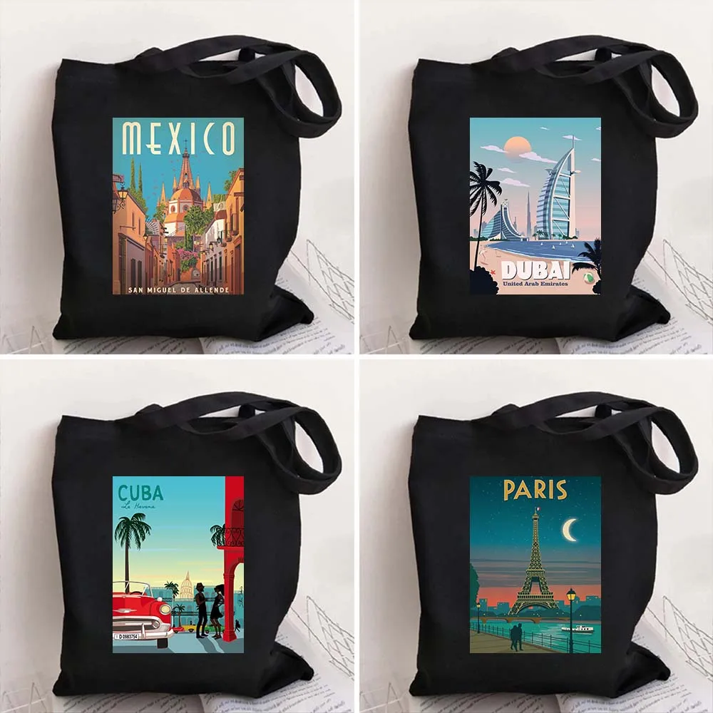 Travel City Cotton Tote Bag for Women Mexico Dubai Cuba Paris Large Shoulder Reusable Shoppers Shopping Handbags
Travel City Cotton Tote Bag for Women Mexico Dubai Cuba Paris Large Shoulder Reusable Shoppers Shopping Handbags