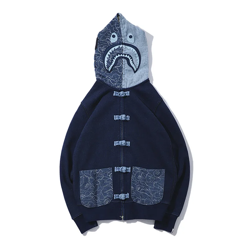 Wholesale Shark Hoodie Chinese Tang Style Denim Washed Button Cardigan Full Zip Hoodie Sweater
Wholesale Shark Hoodie Chinese Tang Style Denim Washed Button Cardigan Full Zip Hoodie Sweater