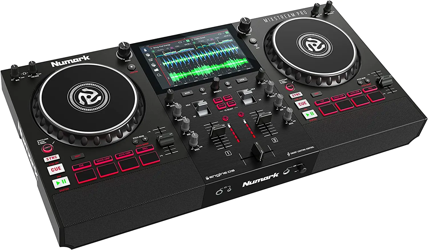 

HOT SALES Numark Mixstream Pro Standalone DJ Controller with Speakers, 7” Touch Screen, WiFi Streaming, Smart Light Controls, 6”