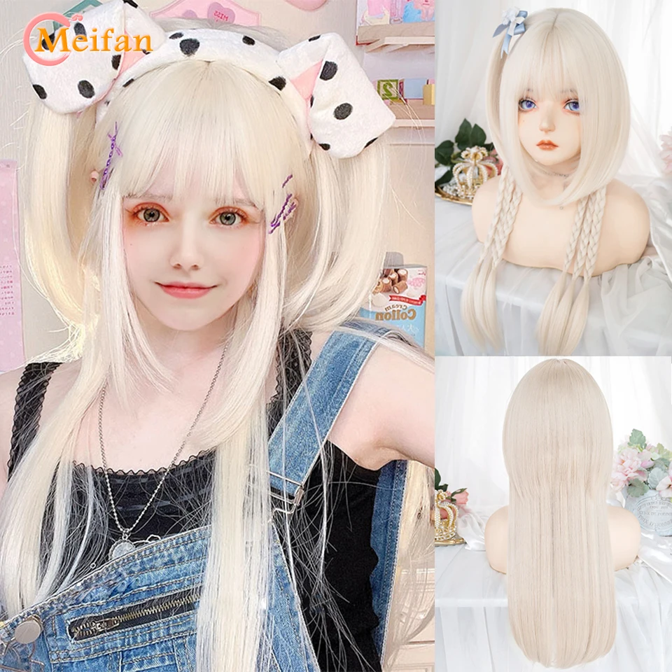 

MEIFAN Synthetic Long Colorful Ombre Lolita Harajuku Wig With Bangs Natural Wavy Pink Purple Blue Cosplay Part Daily Wigs