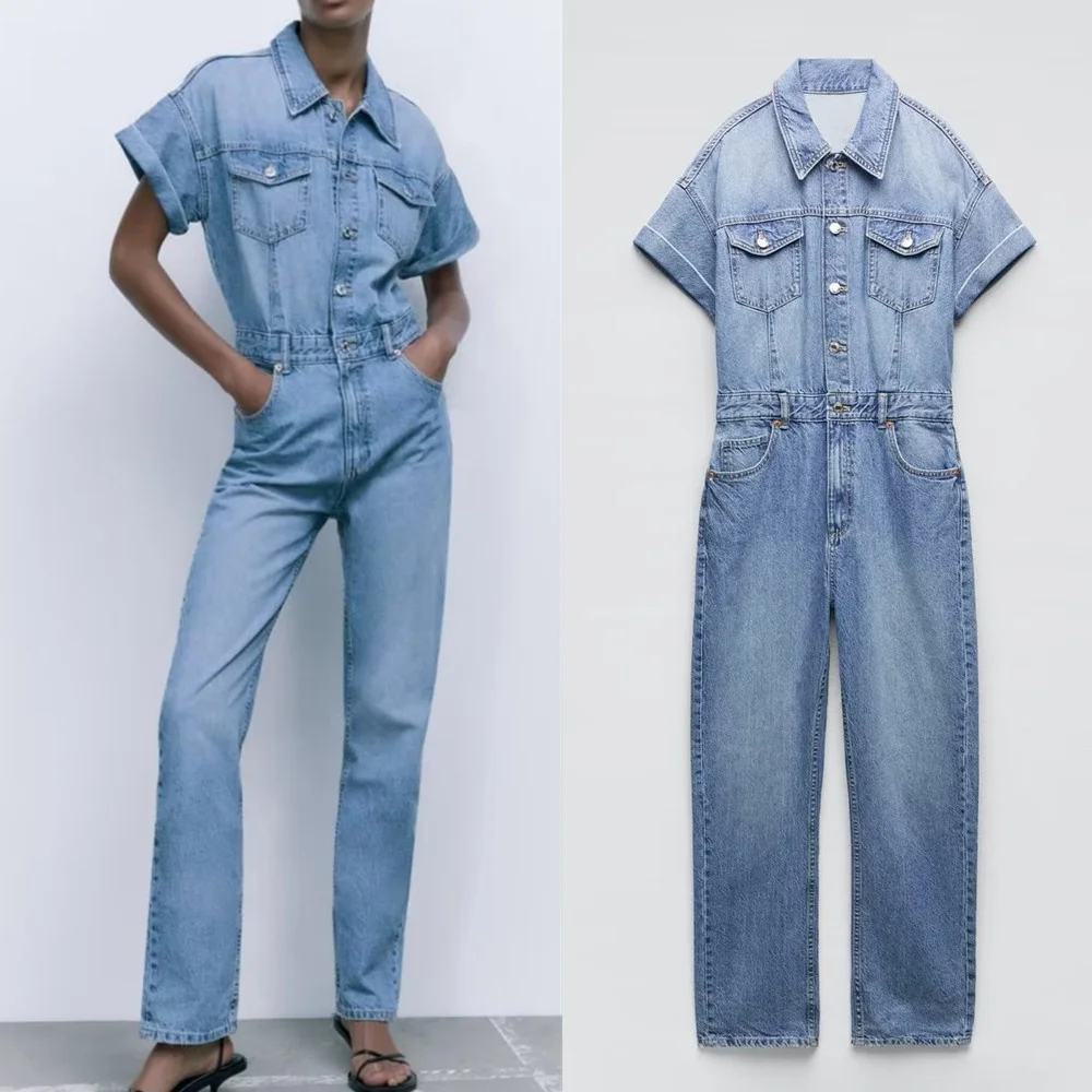 PB&ZA 2022 Summer New Women's Clothing Lapel Curly Short-sleeved Chest Flap Pocket Metal Buckle Straight Pants Jumpsuit
PB&ZA 2022 Summer New Women's Clothing Lapel Curly Short-sleeved Chest Flap Pocket Metal Buckle Straight Pants Jumpsuit