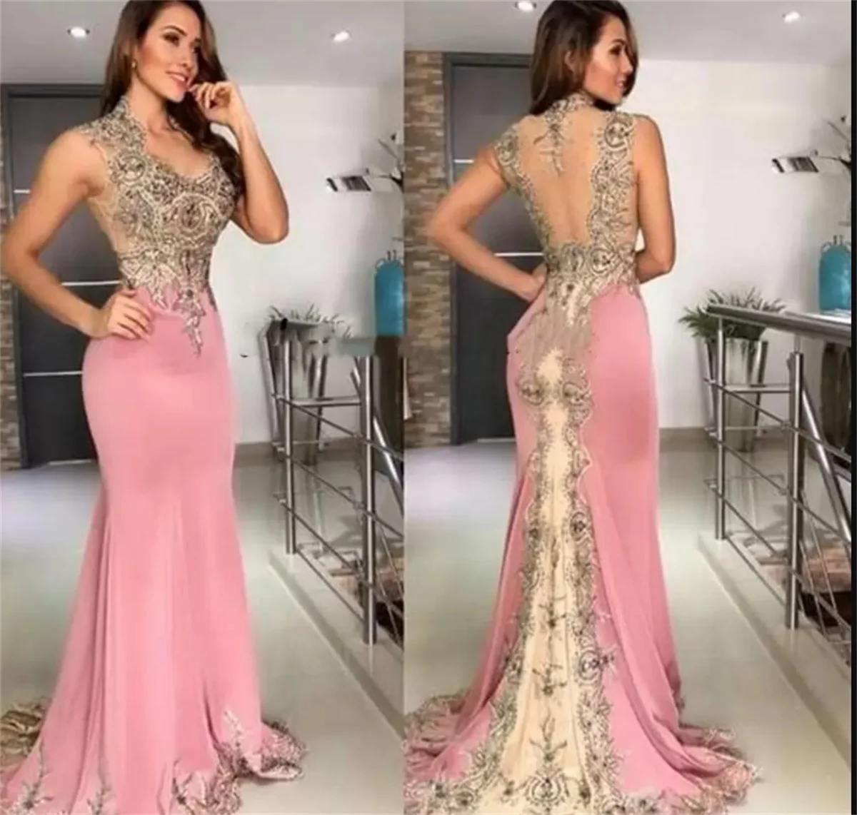 Mermaid Evening Dresses Formal Prom Party Gowns Sexy Pink V Neck Lace Appliques Crystal Beaded Sleeveless Sheer Back 2023
Mermaid Evening Dresses Formal Prom Party Gowns Sexy Pink V Neck Lace Appliques Crystal Beaded Sleeveless Sheer Back 2023