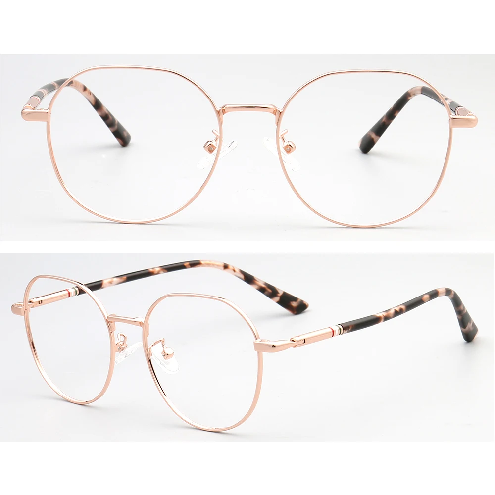 

Retro Round Women Eyeglass Frame Men Optical Glasses Frame Vintage Metal Eyewear Acetate Prescription Eyewear Gold Tortoise Pink