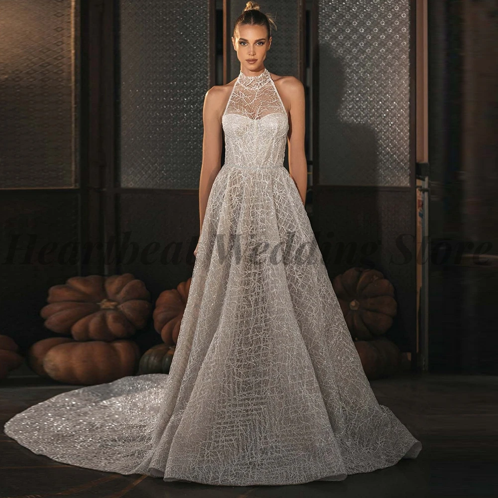 Modern Halter Wedding Dress 2023 A-Line with Backless Court Train Sleeveless Sequins Beads High Quality Robe De Mariee
Modern Halter Wedding Dress 2023 A-Line with Backless Court Train Sleeveless Sequins Beads High Quality Robe De Mariee