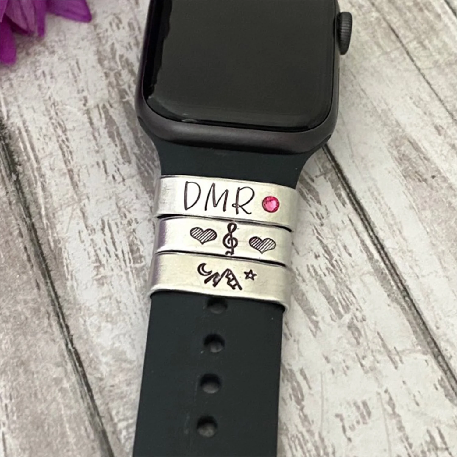 Custom Smart Watch Band Charm Cuffs -Hand Stamped Aluminum Cuff Personalized Your Name With Birthstone Watch Band Charm Jewelry
Custom Smart Watch Band Charm Cuffs -Hand Stamped Aluminum Cuff Personalized Your Name With Birthstone Watch Band Charm Jewelry
