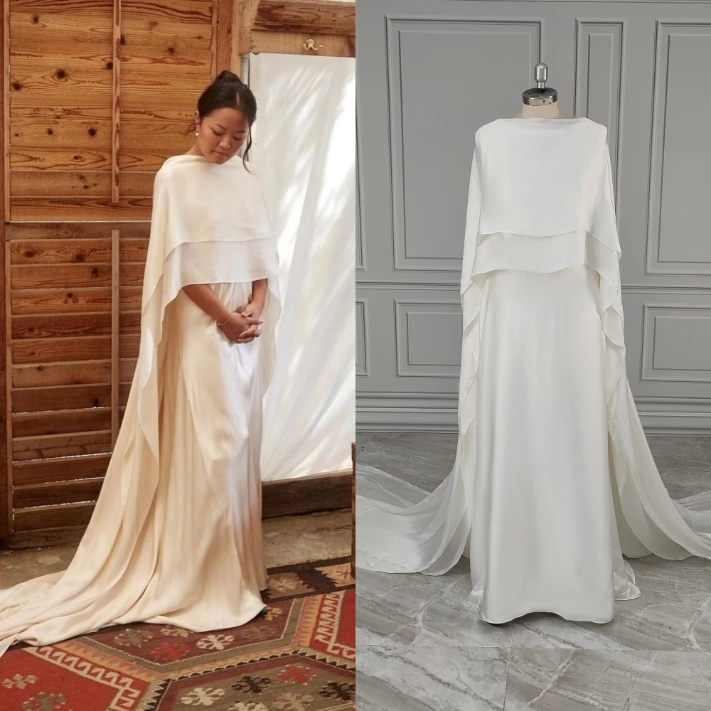 12709# 100% Real Photos Elegant Boat Neck Backless Sweep Train Satin Wedding Dress For Women Bride Gown With Cape Custom Made
12709# 100% Real Photos Elegant Boat Neck Backless Sweep Train Satin Wedding Dress For Women Bride Gown With Cape Custom Made