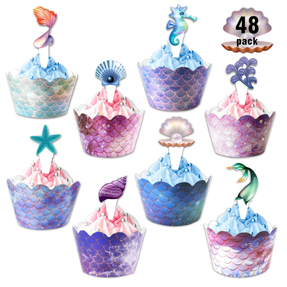 48pcs Girl Mermaid Cake Decorations Birthday Favors Cupcake Toppers and Wrappers Ocean Theme Sea Party Supplies Decor
48pcs Girl Mermaid Cake Decorations Birthday Favors Cupcake Toppers and Wrappers Ocean Theme Sea Party Supplies Decor