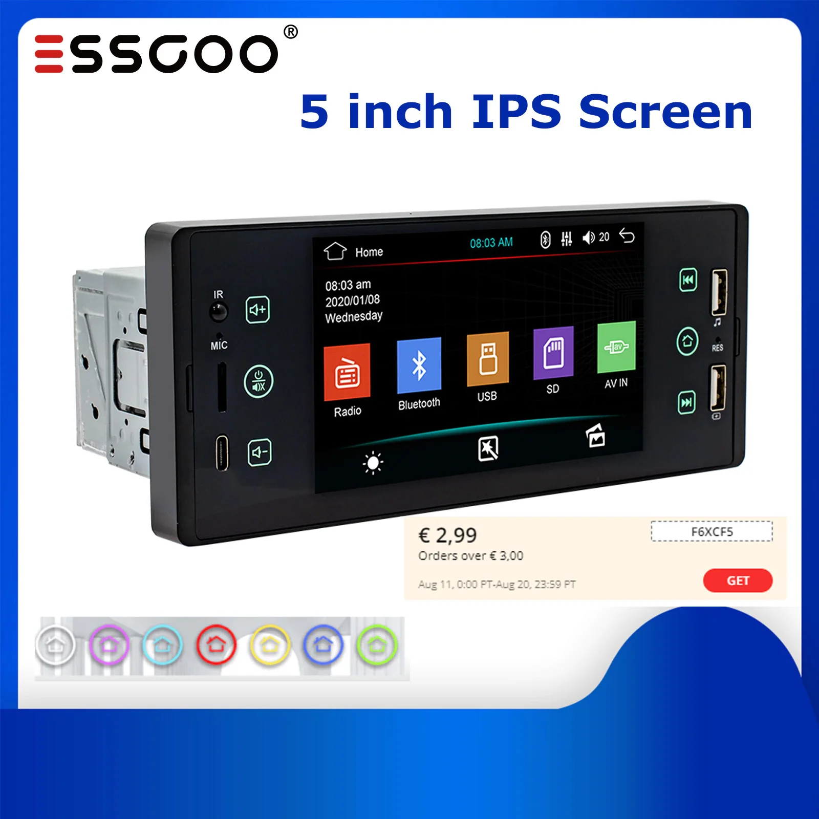ESSGOO 1 Din Car Radio 5" HD Autoradio Multimedia MP5 Player IPS Touch Screen Autoradio Stereo FM Radios For VW Nissan Toyota
ESSGOO 1 Din Car Radio 5" HD Autoradio Multimedia MP5 Player IPS Touch Screen Autoradio Stereo FM Radios For VW Nissan Toyota