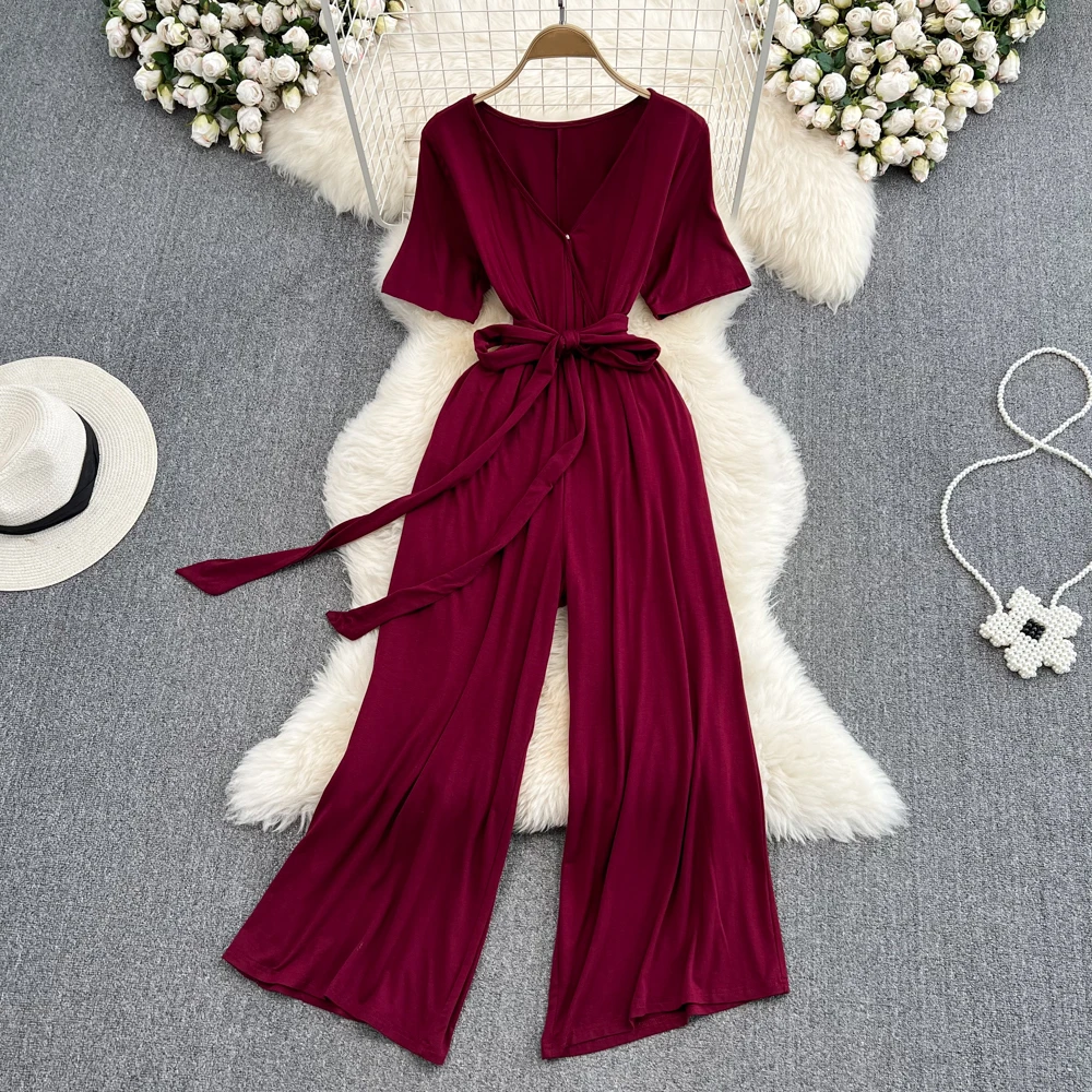 Clothland Women Chic Stretchy Jumpsuits V Neck Short Sleeve Sashes One Piece Female Cute Playsuits Mujer KA236
Clothland Women Chic Stretchy Jumpsuits V Neck Short Sleeve Sashes One Piece Female Cute Playsuits Mujer KA236