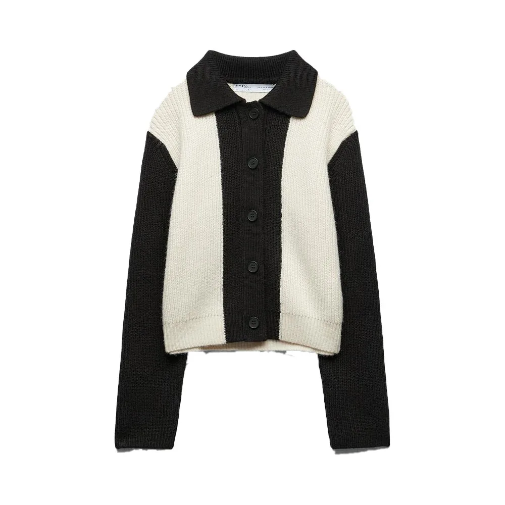 Zach AiIsa new women's fall and winter lapel long-sleeved black and white patchwork stretch knit jacket
Zach AiIsa new women's fall and winter lapel long-sleeved black and white patchwork stretch knit jacket