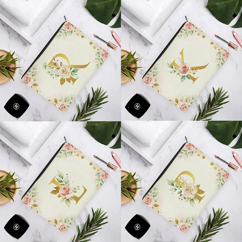 Golden English Alphabet Pink Rose Green Leaves Simple Fashion Women Beauty White Linen Cosmetic Bag Makeup Storage Travel
Golden English Alphabet Pink Rose Green Leaves Simple Fashion Women Beauty White Linen Cosmetic Bag Makeup Storage Travel