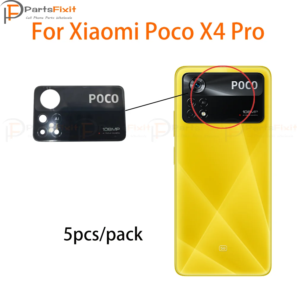 

Объектив для задней камеры 5 шт./упак. для Xiaomi Poco X4 Pro PocoX4 Pro, стеклянный объектив для задней камеры с клейкой наклейкой, запасные части
