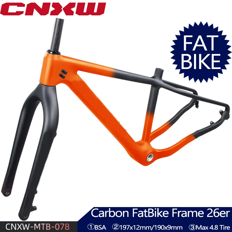 

Free Shipping 26er Full Carbon Snow Fat Bike Frame Fit Max 4.8 Tires Carbon Bicycle Frame 160mm Disc Brake BSA Snow Frameset