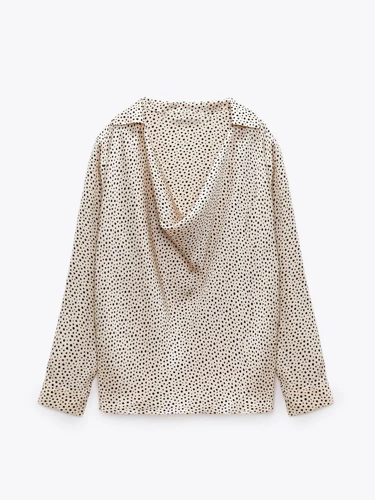 

Zach AiIsa's new women's fashion temperament drape neckline long sleeves retro polka dot print loose casual shirt