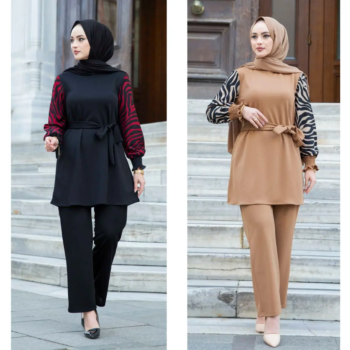 

Pants Tunic Double Suit Long Sleeve Belted Women Hijab Clothing Muslim Fashion Seasonal Engagement Wedding Evening Dress Islam