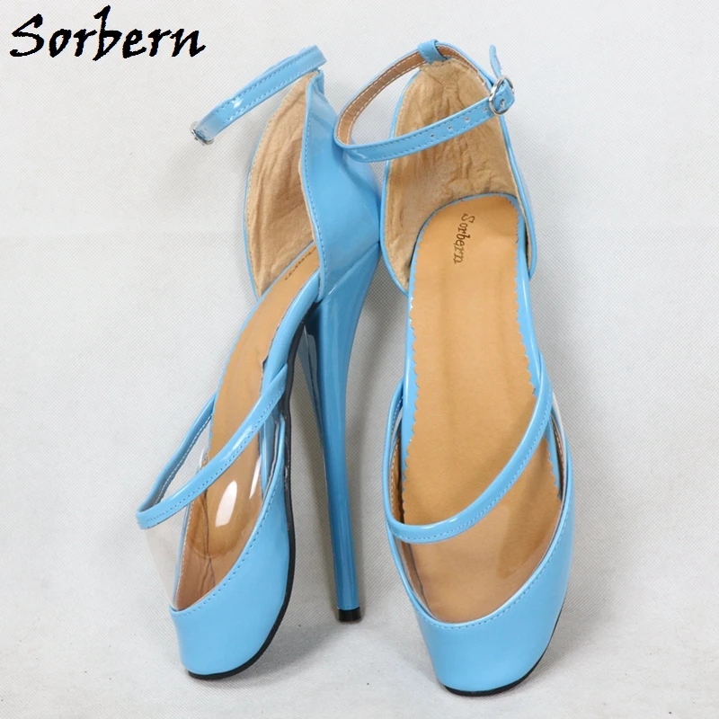 

Sorbern Sexy Fetish Shoes Ballet Heel Shoes Stilettos Ankle Strap Transparent PVC No Heels Women 18cm High Custom Color