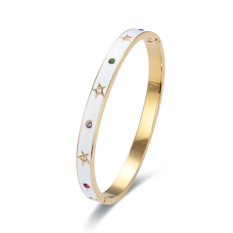 Fashion Stainless Steel Rose Gold Circle Star Bangle Colorful Crystal Bracelet Women Fashion Trend Brand Pure White Bangle Gift
Fashion Stainless Steel Rose Gold Circle Star Bangle Colorful Crystal Bracelet Women Fashion Trend Brand Pure White Bangle Gift
