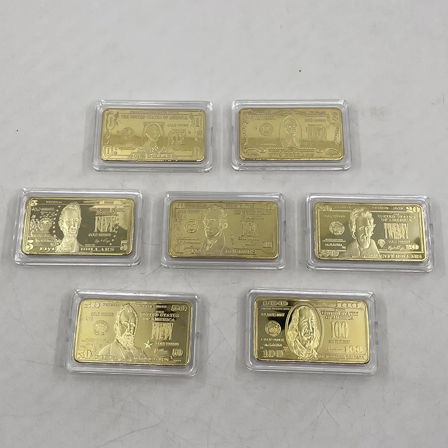 

Gold Plated Dollars USD 100 50 20 10 5 2 1 Dollar Bullion 24k Gold Bar Metal Coin Golden Bars Gold bullion Antique Collection