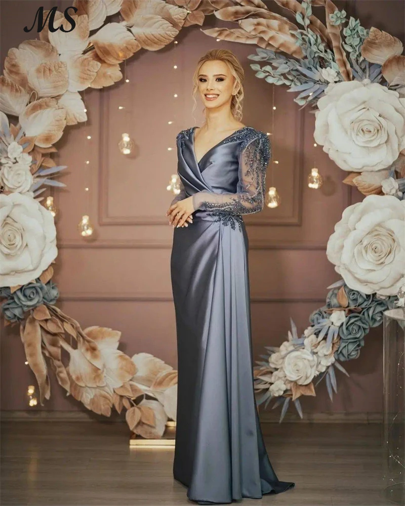 MS Satin Silk Evening Dress A Line V Neck Long Sleeves With Beads Exquisite Prom Gowns Formal Party Invite For Women Vestido
MS Satin Silk Evening Dress A Line V Neck Long Sleeves With Beads Exquisite Prom Gowns Formal Party Invite For Women Vestido