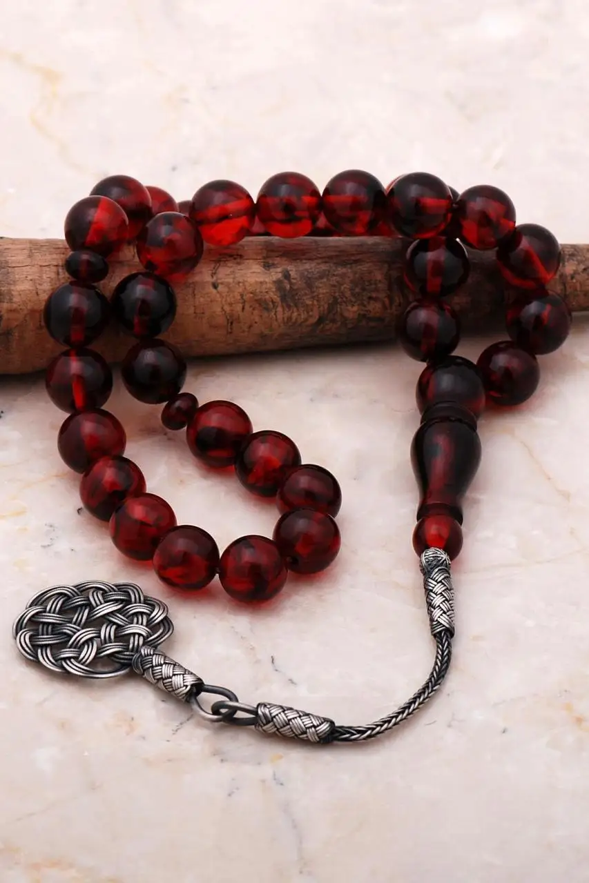 Amber Rosary Tasbih 925 Sterling Silver Tassel Handmade Wine Red Natural Stone Turkish Muslim Prayer Beads Gift for Him Men
Amber Rosary Tasbih 925 Sterling Silver Tassel Handmade Wine Red Natural Stone Turkish Muslim Prayer Beads Gift for Him Men