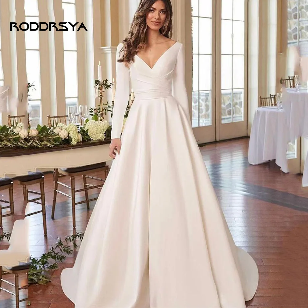 RODDRSYA Elegant V-Neck Satin Wedding Dresses Simple Long Sleeves Backless A-Line Bridal Gowns Custom Made Vestidos De Novia
RODDRSYA Elegant V-Neck Satin Wedding Dresses Simple Long Sleeves Backless A-Line Bridal Gowns Custom Made Vestidos De Novia
