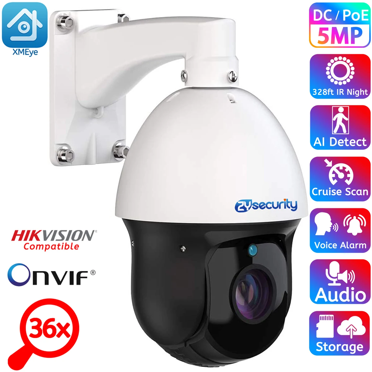 

36X Zoom IP PTZ Camera Outdoor 5MP 150M IR Night Vision H.265 Onvif PoE Speed Dome 2-way Audio CCTV Network Surveillance Cameras