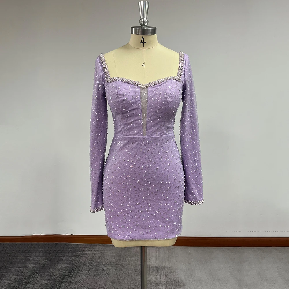 

Фиолетовые коктейльные платья 2022, платье-футляр для выпускного вечера, сексуальные мини-платья с жемчугом и V-образным вырезом, женские вечерние платья, женское коктейльное платье