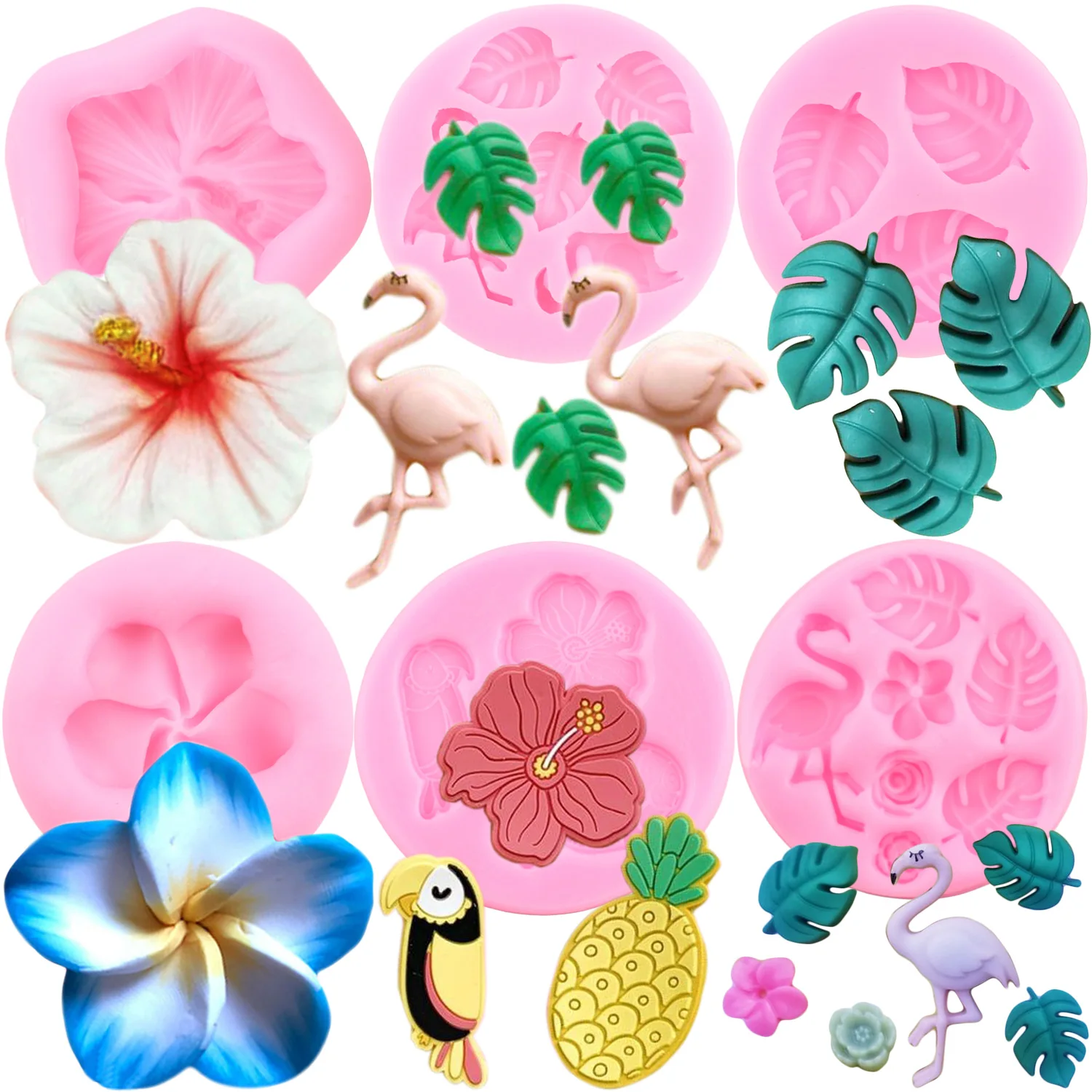 

Flamingo Tropical Leaf Silicone Mold Plumeria Hibiscus Flower Fondant Molds Pineapple Chocolate Moulds Cake Decorating Tools