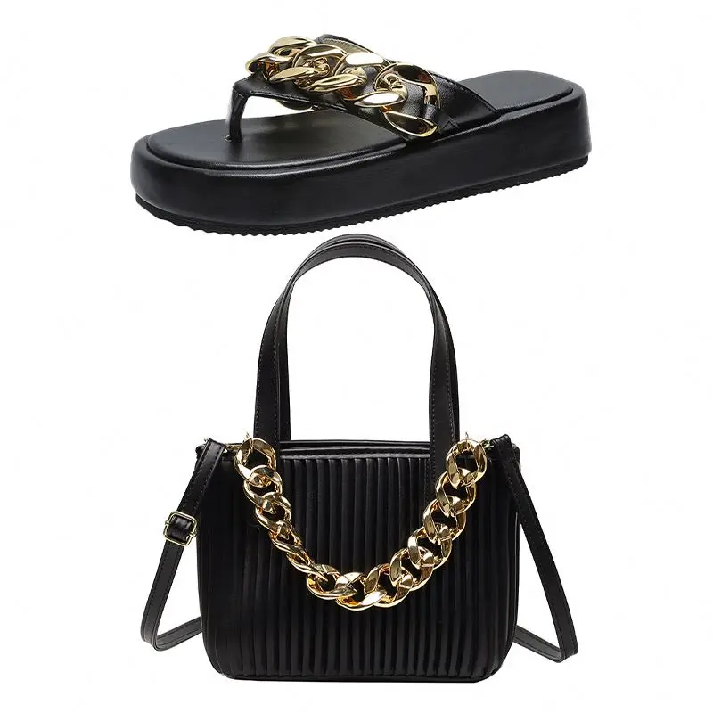 Summer Chain Sandals And Purse Sets Flip-Flops Slippers Pu Leather Pleated Handbag Ladies Purse And Slippers Shoes Matching Sets
Summer Chain Sandals And Purse Sets Flip-Flops Slippers Pu Leather Pleated Handbag Ladies Purse And Slippers Shoes Matching Sets