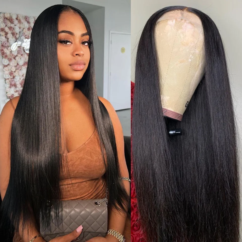 

Bone Straight 4X4 Closure Wig Human Hair Wigs For Black Women 10-30 Inches Brazilian Wig On Promotion Perruques Cheveux Humains