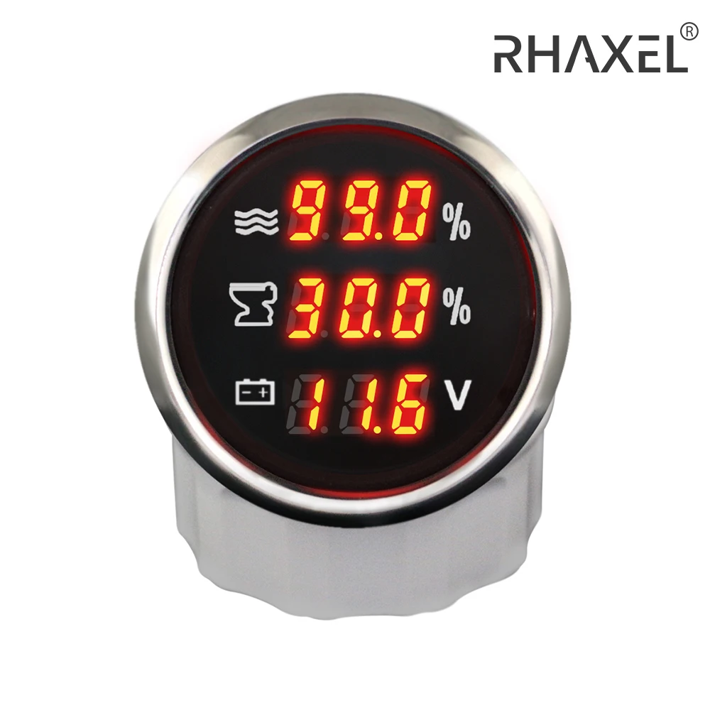 

RHAXEL 52mm 3 in 1 Multi-Functional Digital Tachometer Water Temp Fuel Level Oil Pressure Holding Tank Gauge Voltmeter 9-32V