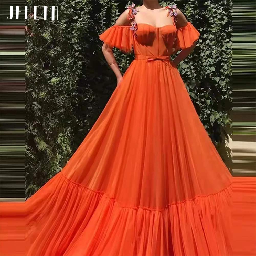 JEHETH Orange 3D Floral Butterfly Tulle Prom Dresses Spaghetti Straps Off Shoulder A Line Formal Party Evening Gown Floor Length
JEHETH Orange 3D Floral Butterfly Tulle Prom Dresses Spaghetti Straps Off Shoulder A Line Formal Party Evening Gown Floor Length