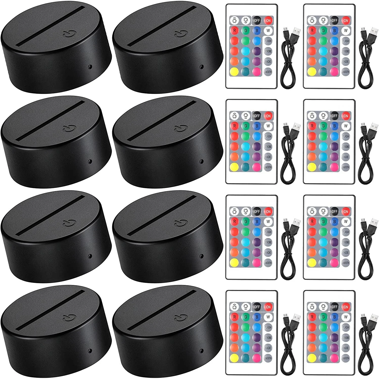 8PCS 3D Night LED Light Lamp Display Base Lighted Base Stand 16 Colors with Remote Control and USB Cable for Acrylic Lights
8PCS 3D Night LED Light Lamp Display Base Lighted Base Stand 16 Colors with Remote Control and USB Cable for Acrylic Lights