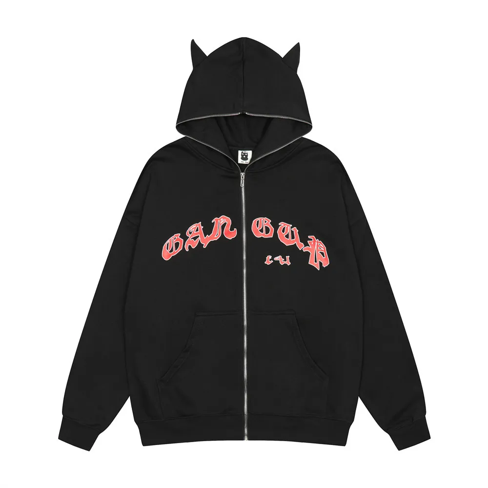 Fashion Street Little Devil Hooded Sweater Zip Up Men's Ins Loose Letter Printing Long-sleeved Cardigan Top Women Retro Hoodies
Fashion Street Little Devil Hooded Sweater Zip Up Men's Ins Loose Letter Printing Long-sleeved Cardigan Top Women Retro Hoodies