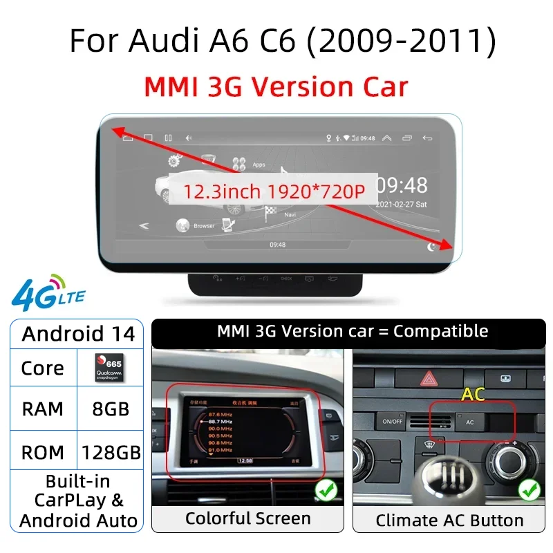 Nunoo Android 14 Система Автомобильный экранный плеер для Audi A6 C6 4F 2005-2011 GPS Navi Мультимедийное стерео 8 + 128 ГБ ОЗУ WIFI Google CarPlay
Nunoo Android 14 Система Автомобильный экранный плеер для Audi A6 C6 4F 2005-2011 GPS Navi Мультимедийное стерео 8 + 128 ГБ ОЗУ WIFI Google CarPlay