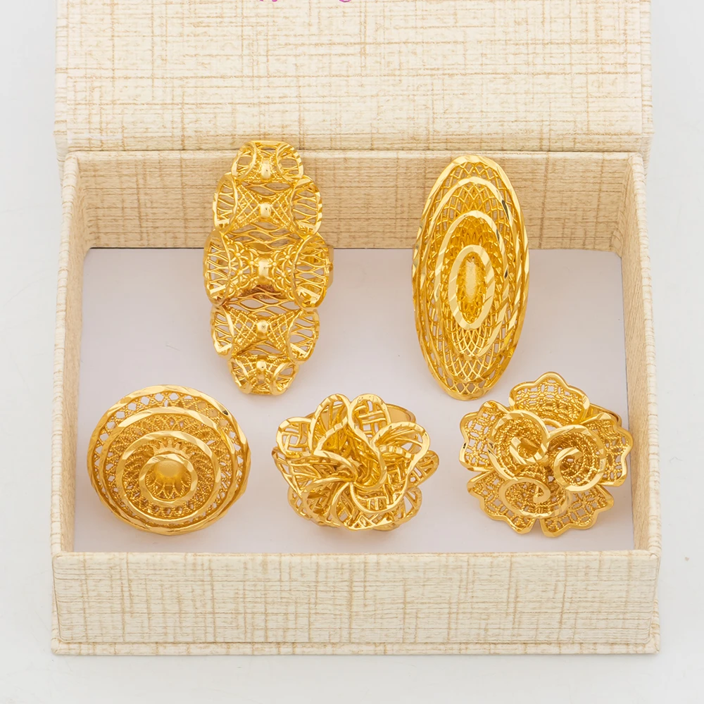 Italian Gold Color Rings Jewelry Set Hollow Out Design Finger Ring Dubai African Adjustable Flower Ring with Gift Box for Bride
Italian Gold Color Rings Jewelry Set Hollow Out Design Finger Ring Dubai African Adjustable Flower Ring with Gift Box for Bride