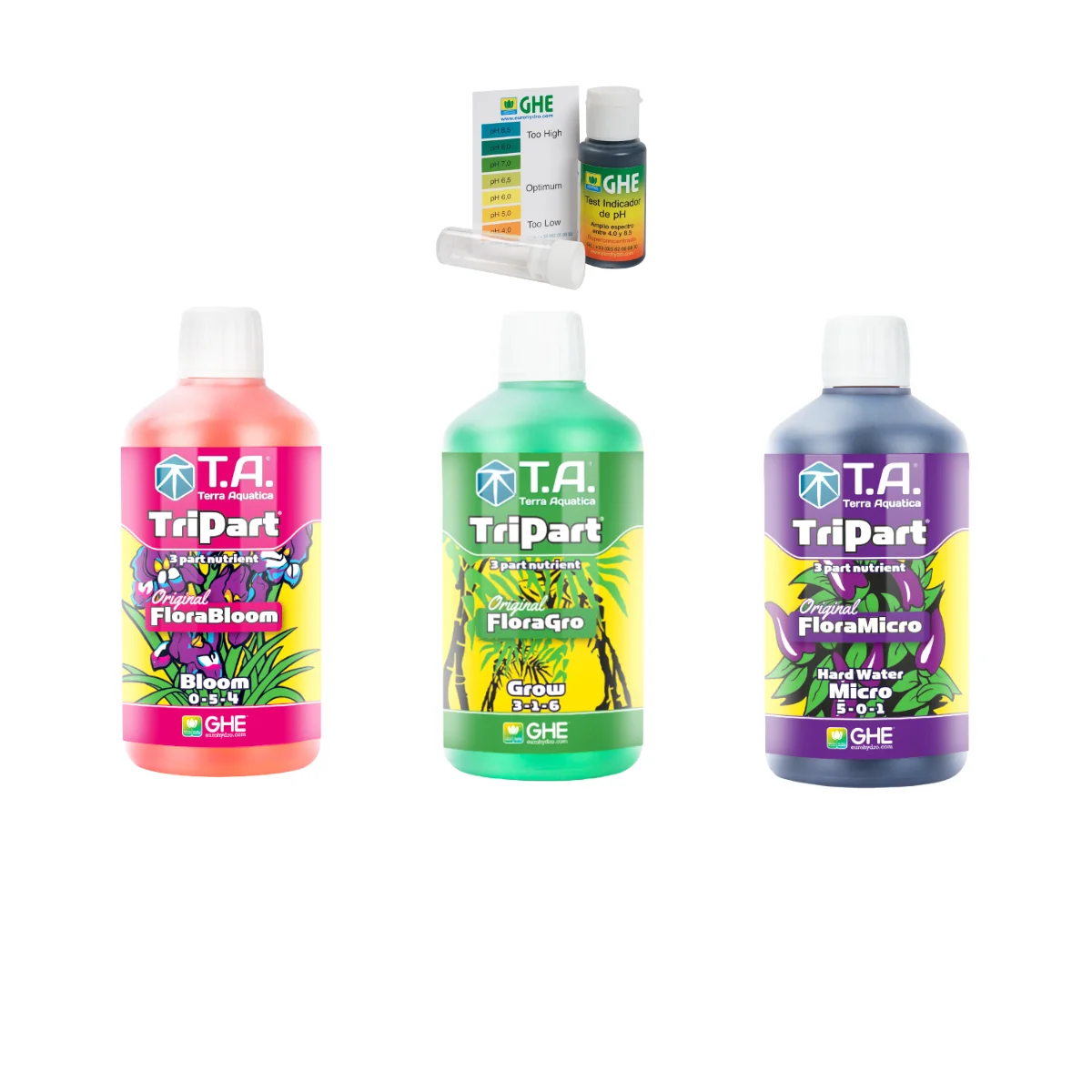 Комплект удобрений GHE Flora Series (TriPart T.A) Gro/Bloom/Micro HW 3шт по 0 5 л (Для жесткой воды)+
