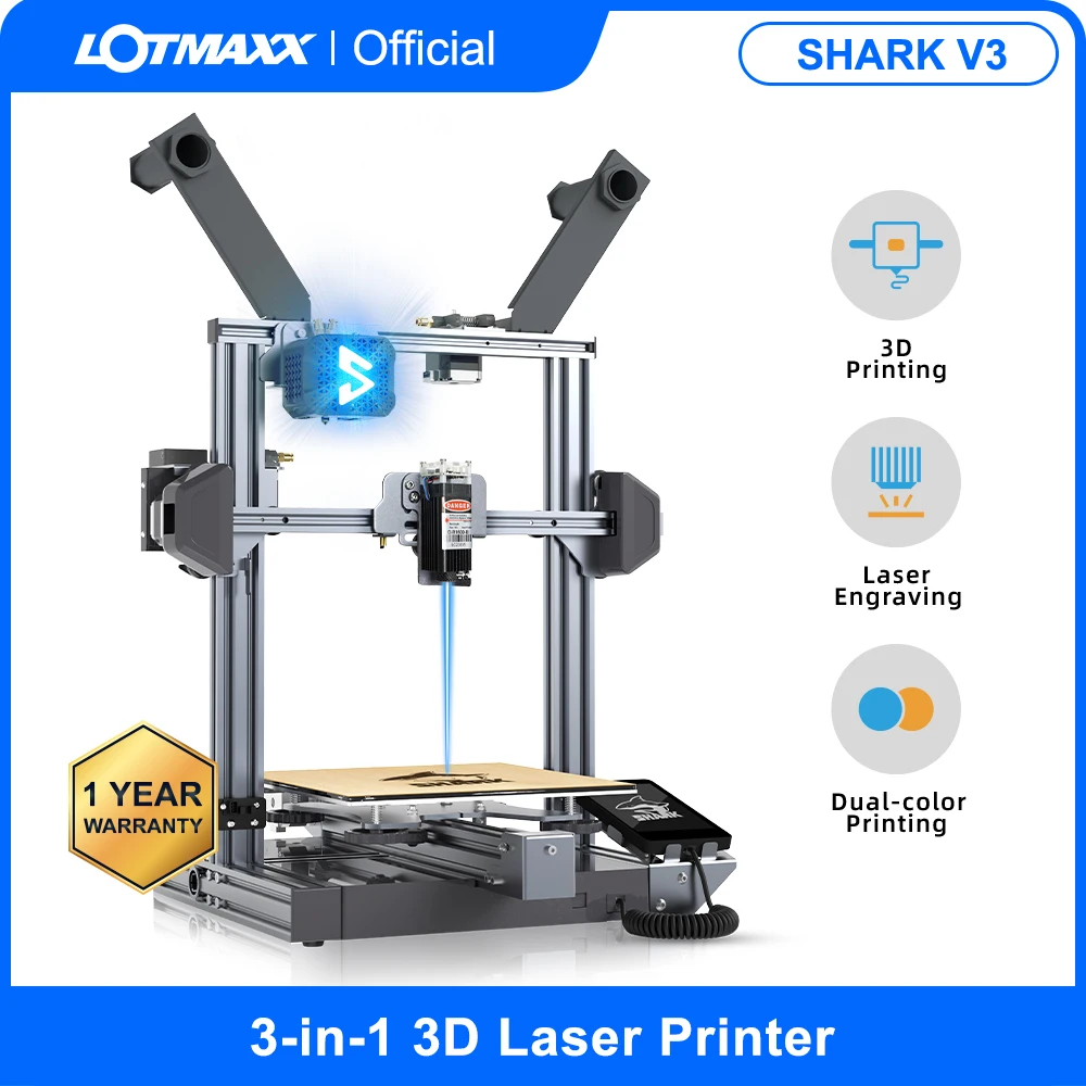 

LOTMAXX SHARK V3 FDM 3D Printer laser engraver & Dula color 2-in-1 with auto leveling printing size 235*235*265