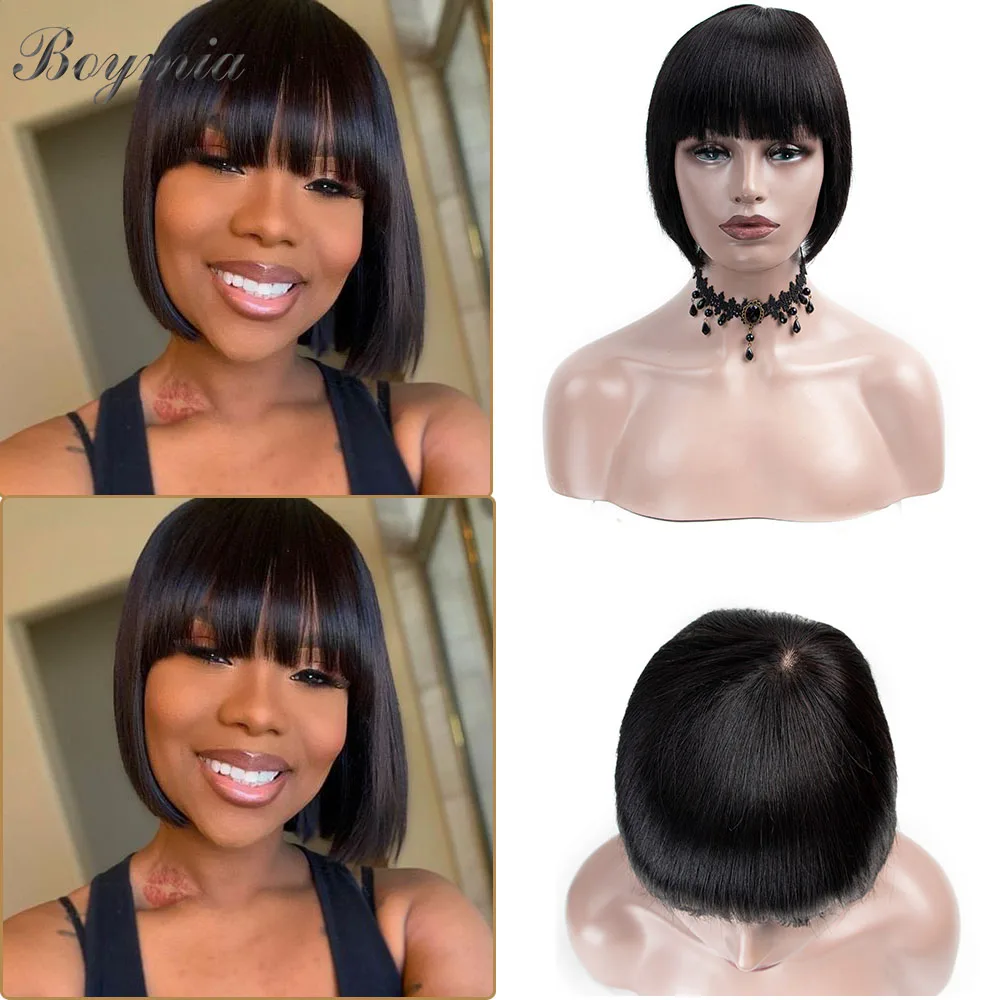 Short Bob Straight Human Wigs With Bangs Brazilian Virgin Human Hair Wig For Black Women Natural Black Full Machine Made Wigs
Short Bob Straight Human Wigs With Bangs Brazilian Virgin Human Hair Wig For Black Women Natural Black Full Machine Made Wigs