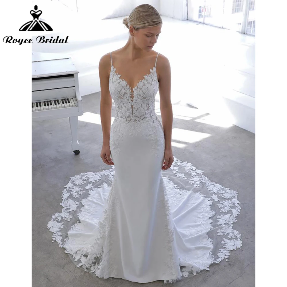 Boho V Neck Spaghetti Straps Lace Appliques Mermaid Wedding Dress For Women Sexy Back Button Bridal Gowns Sweep Vestidos Robe
Boho V Neck Spaghetti Straps Lace Appliques Mermaid Wedding Dress For Women Sexy Back Button Bridal Gowns Sweep Vestidos Robe