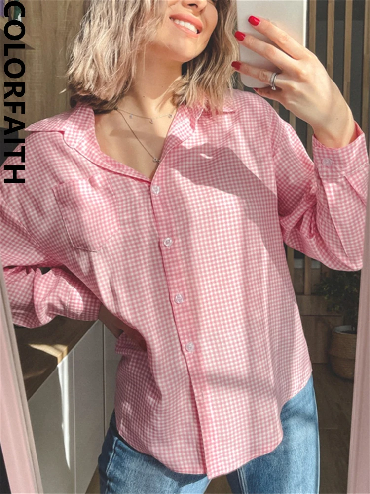 Colorfaith New 2022 Plaid Korean Fashion Checkered Vintage Wild Sweet Lady Women Spring Summer Blouse Shirts Pink Tops BL1023
Colorfaith New 2022 Plaid Korean Fashion Checkered Vintage Wild Sweet Lady Women Spring Summer Blouse Shirts Pink Tops BL1023