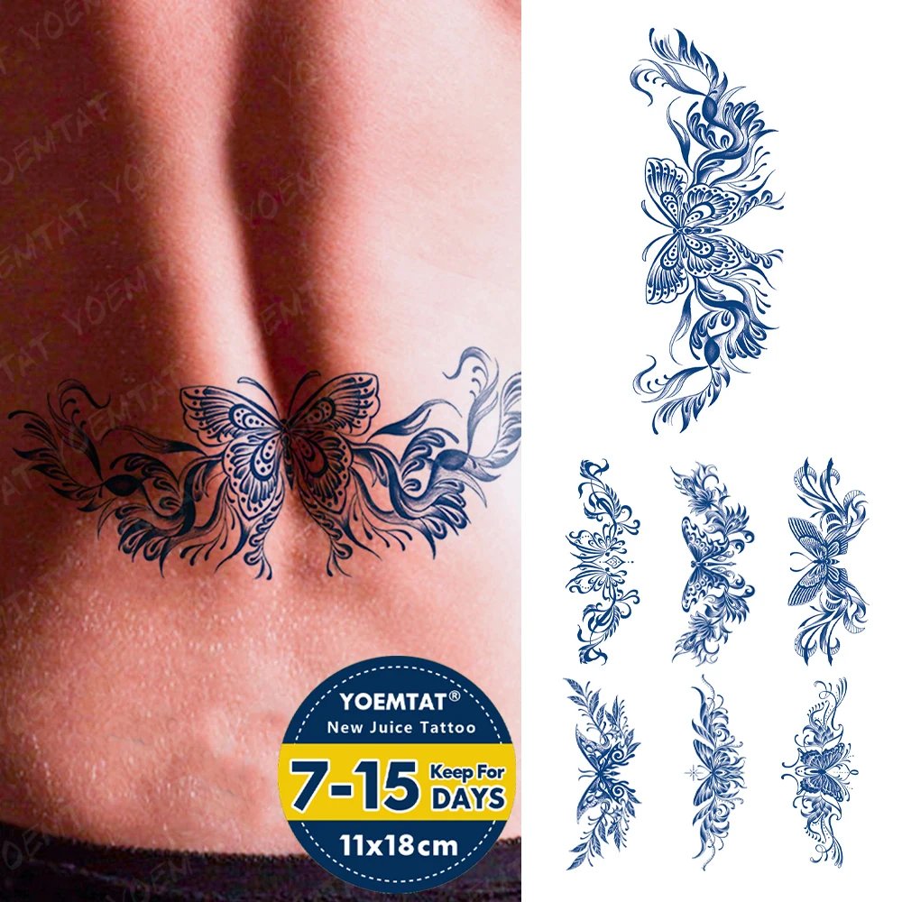 

Полуперманентные водостойкие временные тату-наклейки в виде бабочки и моли, чернила, стойкие татуировки, боди-арт, искусственная татуировка на спину для женщин и мужчин