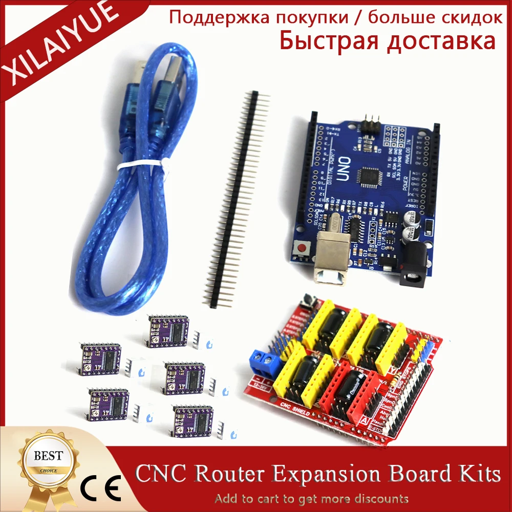 

CNC Router Expansion Board Kits Shield V3.0+UNO R3 Board+A4988 with heatsink+40 pins needle+USB Cable for Arduino