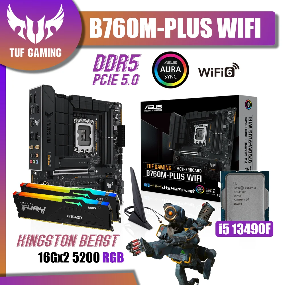 Kit ASUS TUF GAMING B760M PLUS WIFI LGA1700 Motherboard With Intel Core i5 13490F Processor Fury 5200MHz DDR5 RGB Memory 16G x2
Kit ASUS TUF GAMING B760M PLUS WIFI LGA1700 Motherboard With Intel Core i5 13490F Processor Fury 5200MHz DDR5 RGB Memory 16G x2