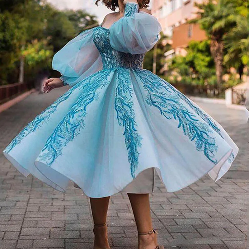 Simple Blue Lace Prom Dress Tulle Applique Evening Dress Long Sleeve Sweetheart Formal Party Dress Vestido De Gala
Simple Blue Lace Prom Dress Tulle Applique Evening Dress Long Sleeve Sweetheart Formal Party Dress Vestido De Gala