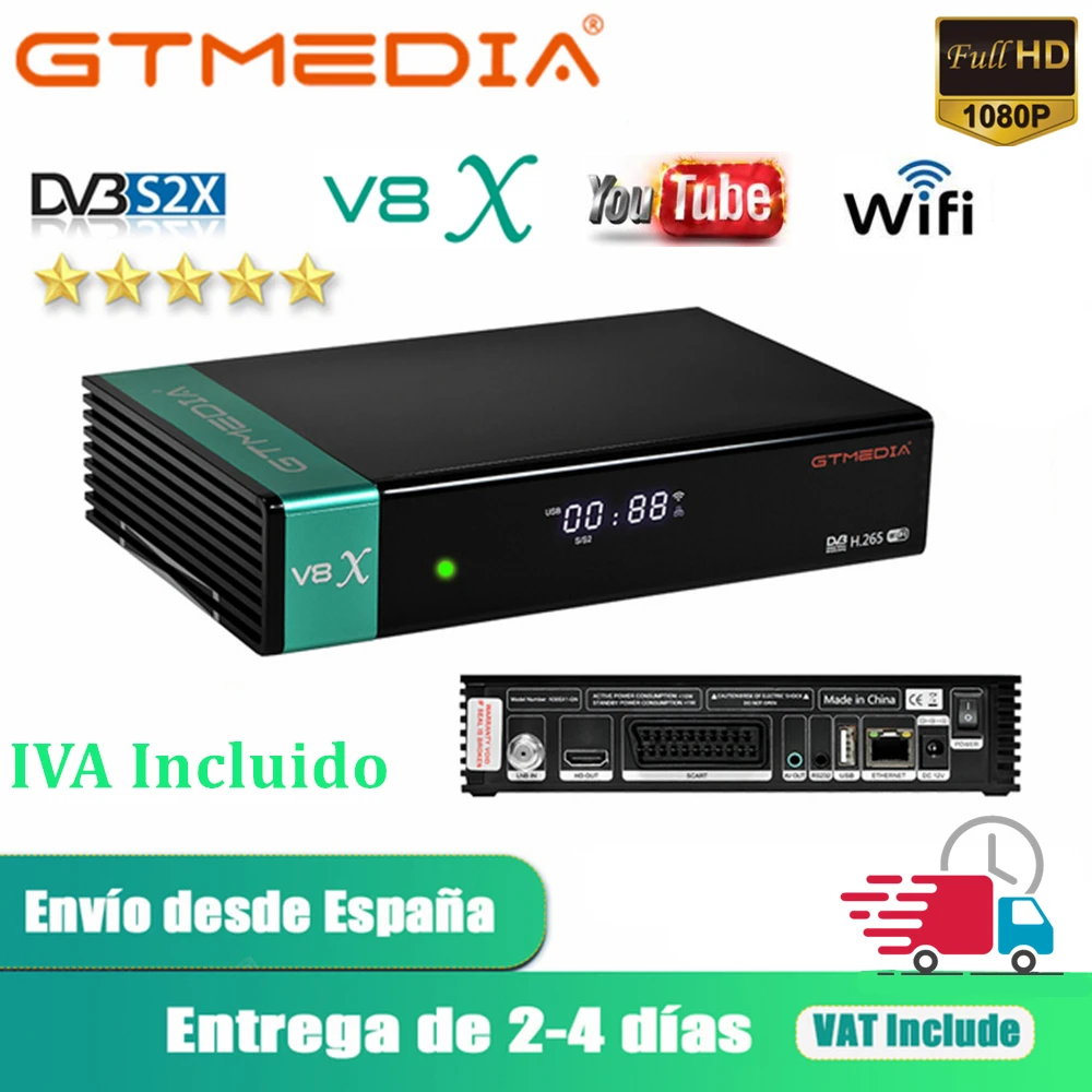 Спутниковый ресивер GTmedia V8X DVB-S/S2/S2X SCART + CA, светодиодный дисплей со встроенным WiFi 1080P HD H2.65, бесплатная доставка, цифровой ТВ-декодер
Спутниковый ресивер GTmedia V8X DVB-S/S2/S2X SCART + CA, светодиодный дисплей со встроенным WiFi 1080P HD H2.65, бесплатная доставка, цифровой ТВ-декодер